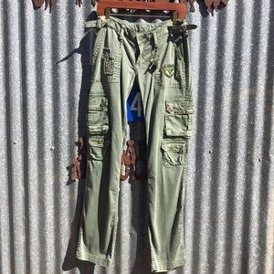 Army green cargo pants - with patches and bling